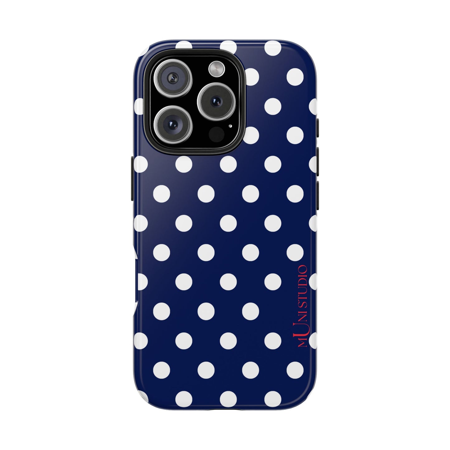 Muni Studio NAVY POLKA Tough Phone Case – design detail