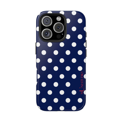 Muni Studio NAVY POLKA Tough Phone Case – design detail