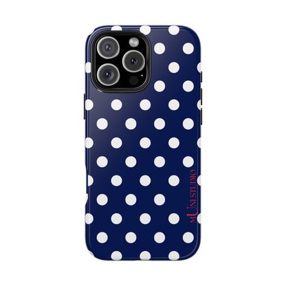 Muni Studio NAVY POLKA Tough Phone Case – lifestyle photo