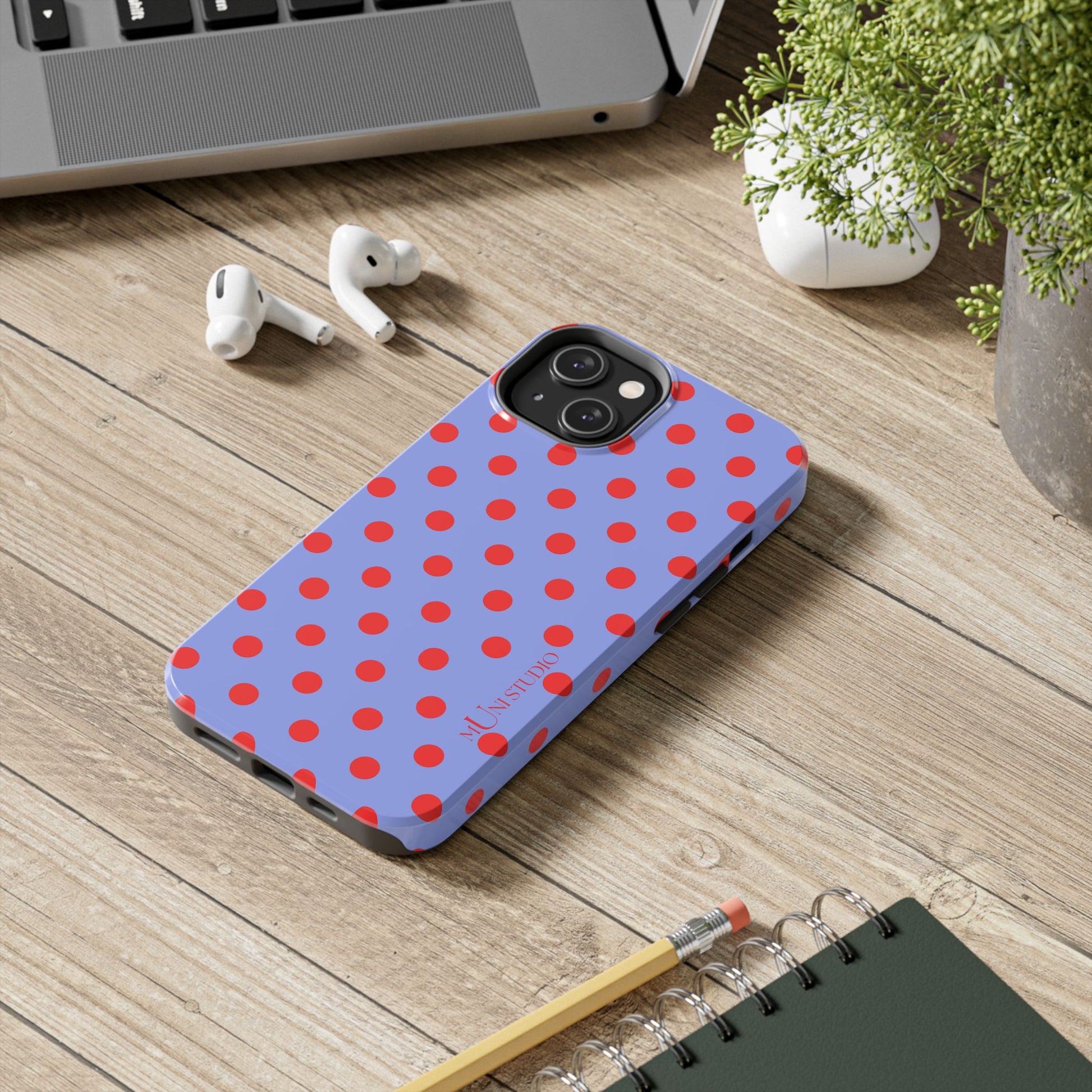 Muni Studio RED POLKA Tough Phone Case – back view