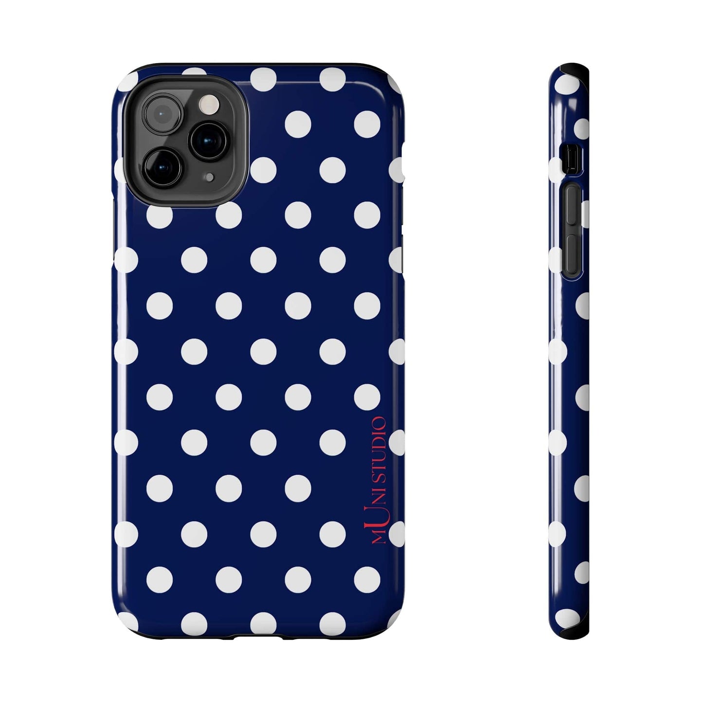 Muni Studio Phone Case iPhone 11 Pro Max NAVY POLKA, Tough Phone Case