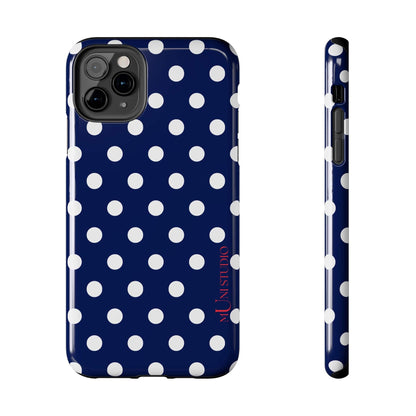 Muni Studio Phone Case iPhone 11 Pro Max NAVY POLKA, Tough Phone Case