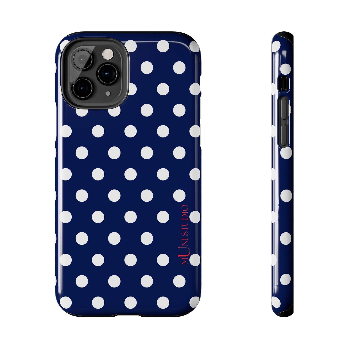 Muni Studio Phone Case iPhone 11 Pro NAVY POLKA, Tough Phone Case