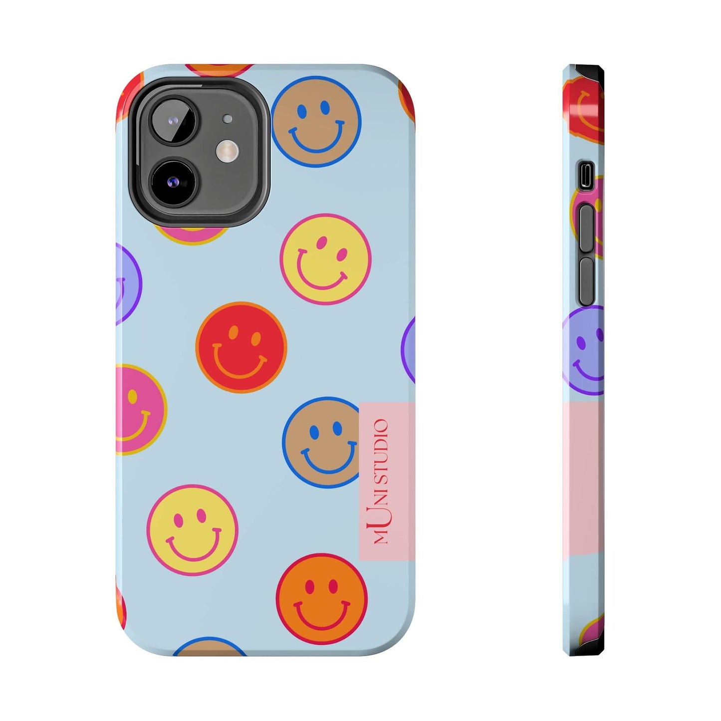 Muni Studio Phone Case iPhone 12 HORIZON BLUE SMILEY, Tough Phone Case