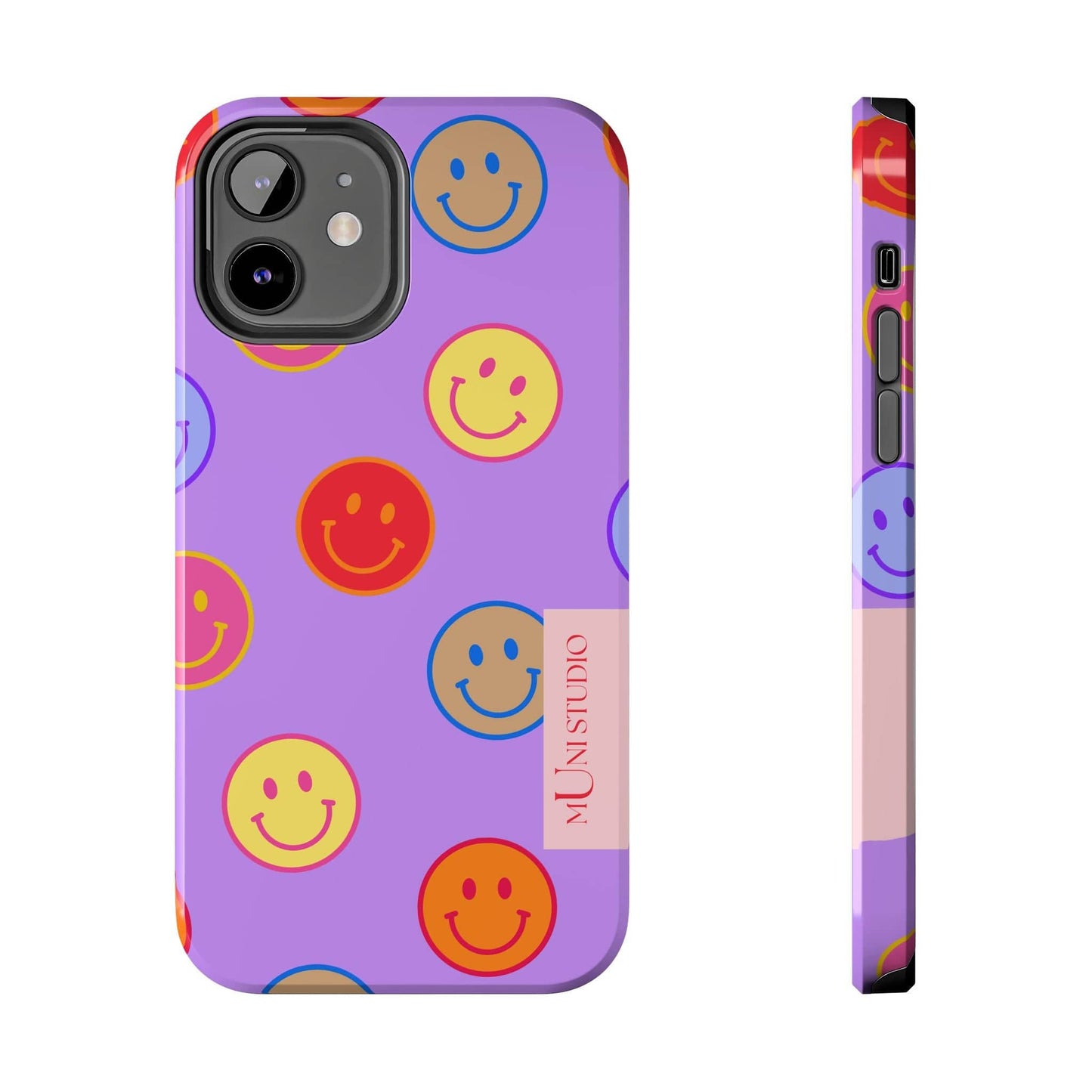 Muni Studio Phone Case iPhone 12 LAVENDER SMILEY, Tough Phone Case