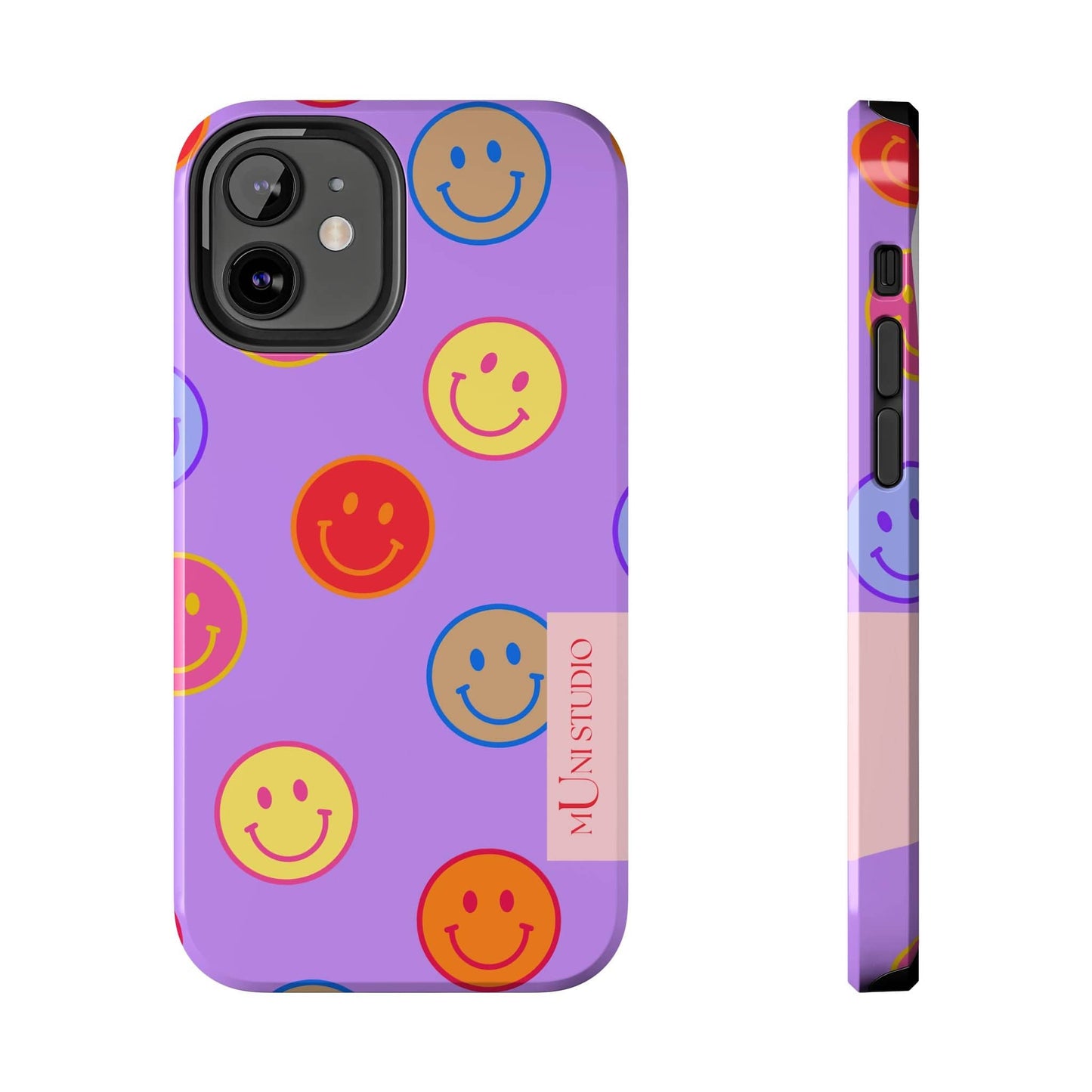 Muni Studio Phone Case iPhone 12 Mini LAVENDER SMILEY, Tough Phone Case