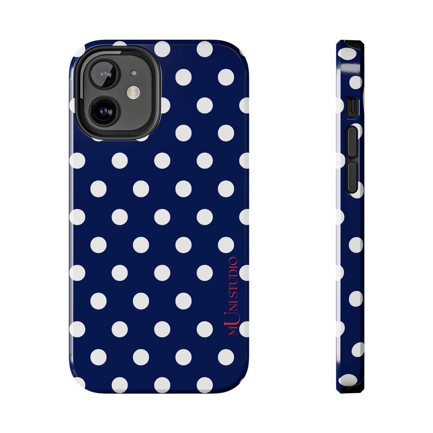 Muni Studio Phone Case iPhone 12 Mini NAVY POLKA, Tough Phone Case