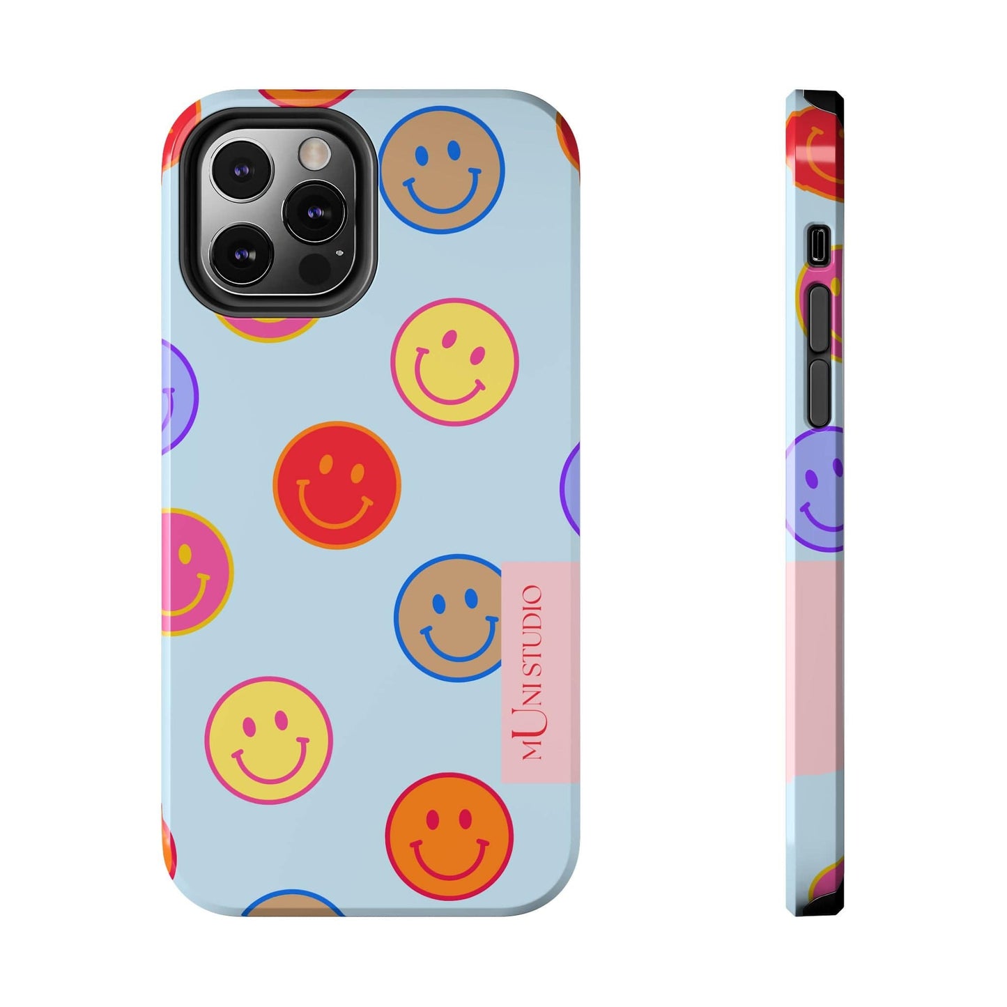 Muni Studio Phone Case iPhone 12 Pro HORIZON BLUE SMILEY, Tough Phone Case