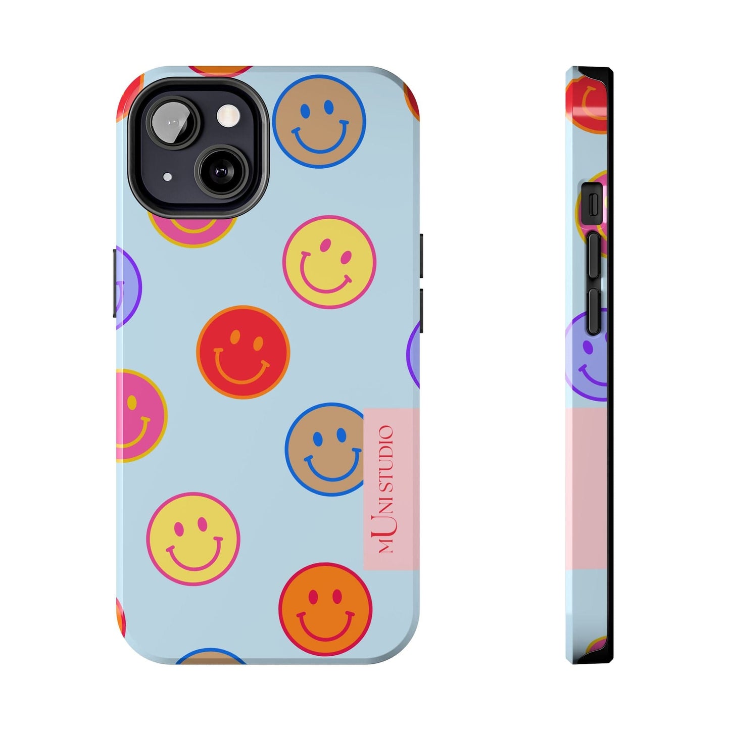 Muni Studio Phone Case iPhone 13 HORIZON BLUE SMILEY, Tough Phone Case