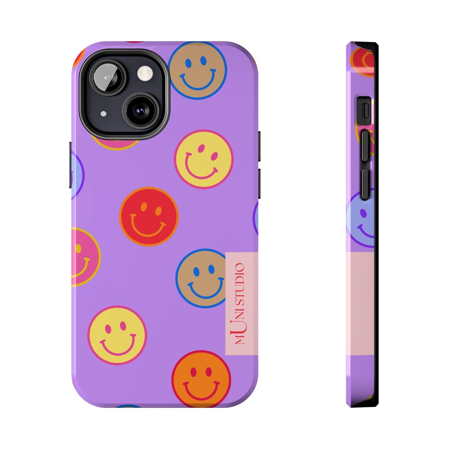 Muni Studio Phone Case iPhone 13 Mini LAVENDER SMILEY, Tough Phone Case
