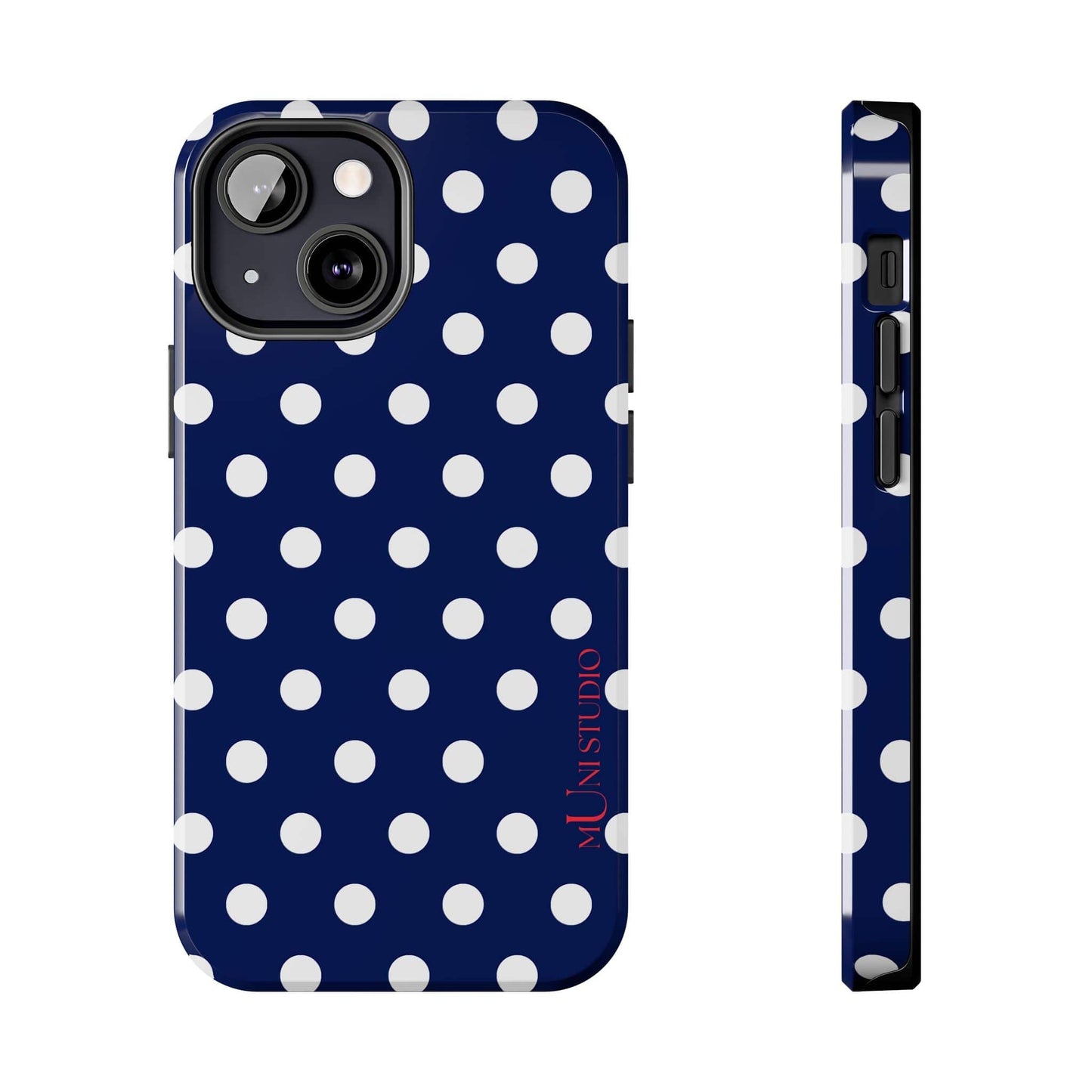 Muni Studio Phone Case iPhone 13 Mini NAVY POLKA, Tough Phone Case