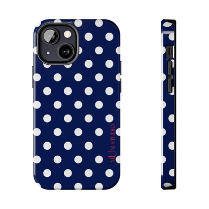 Muni Studio Phone Case iPhone 13 Mini NAVY POLKA, Tough Phone Case