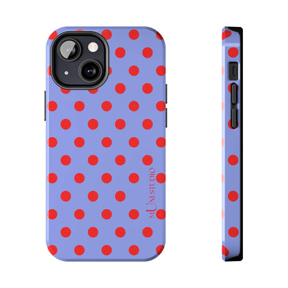 Muni Studio Phone Case iPhone 13 Mini RED POLKA, Tough Phone Case