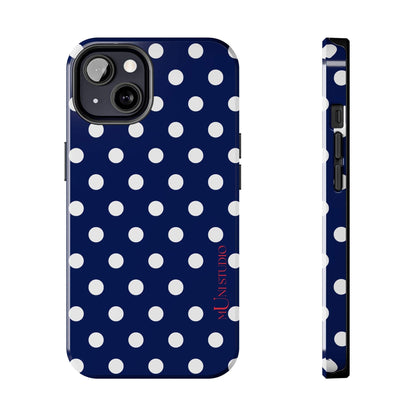 Muni Studio Phone Case iPhone 13 NAVY POLKA, Tough Phone Case