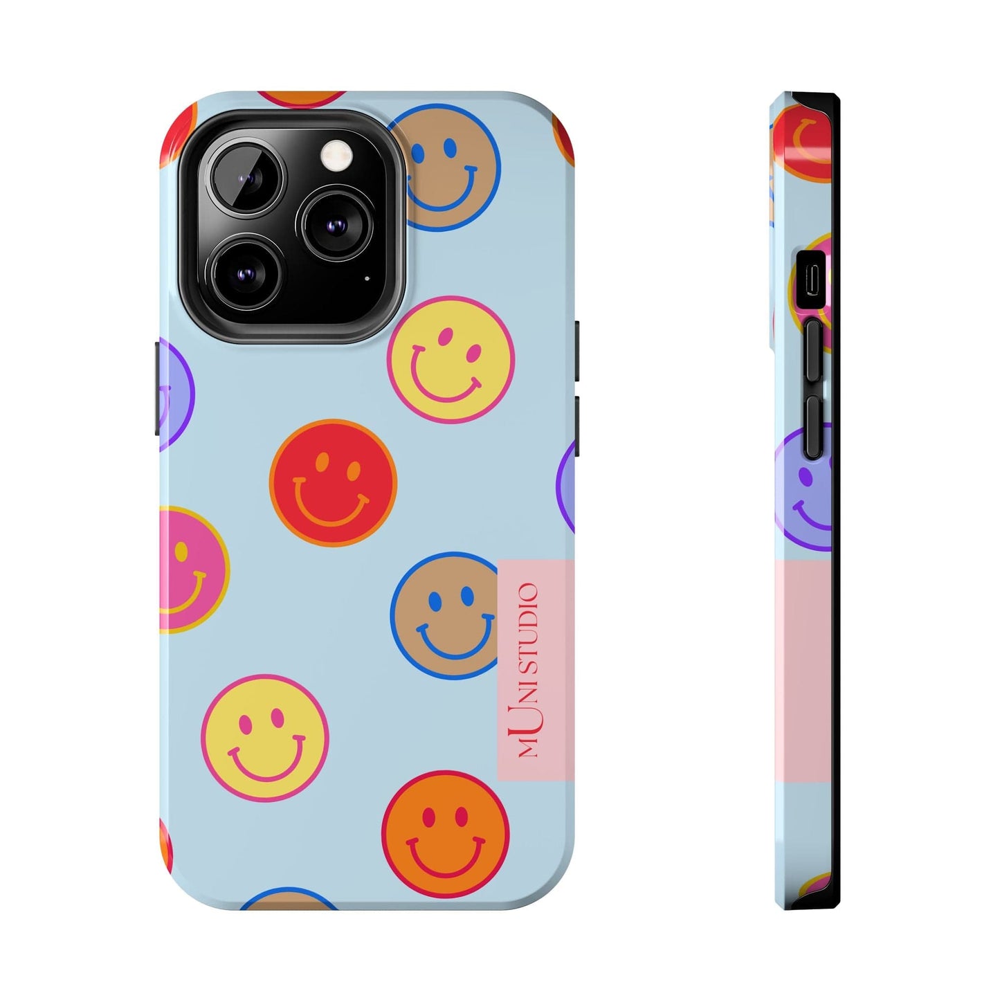 Muni Studio Phone Case iPhone 13 Pro HORIZON BLUE SMILEY, Tough Phone Case