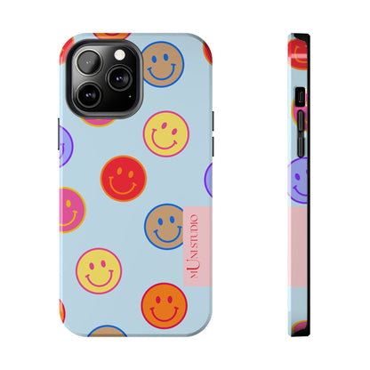 Muni Studio Phone Case iPhone 13 Pro Max HORIZON BLUE SMILEY, Tough Phone Case