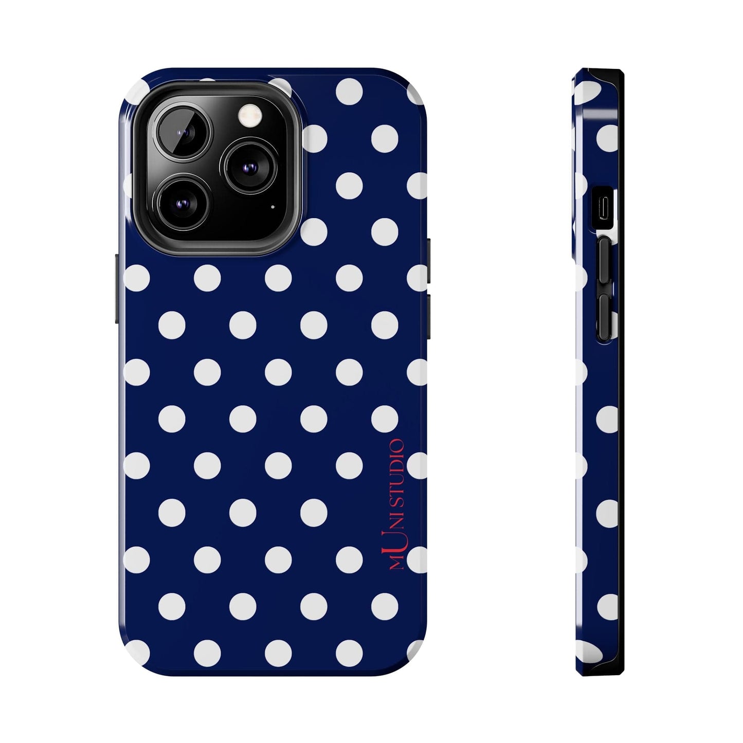 Muni Studio Phone Case iPhone 13 Pro NAVY POLKA, Tough Phone Case