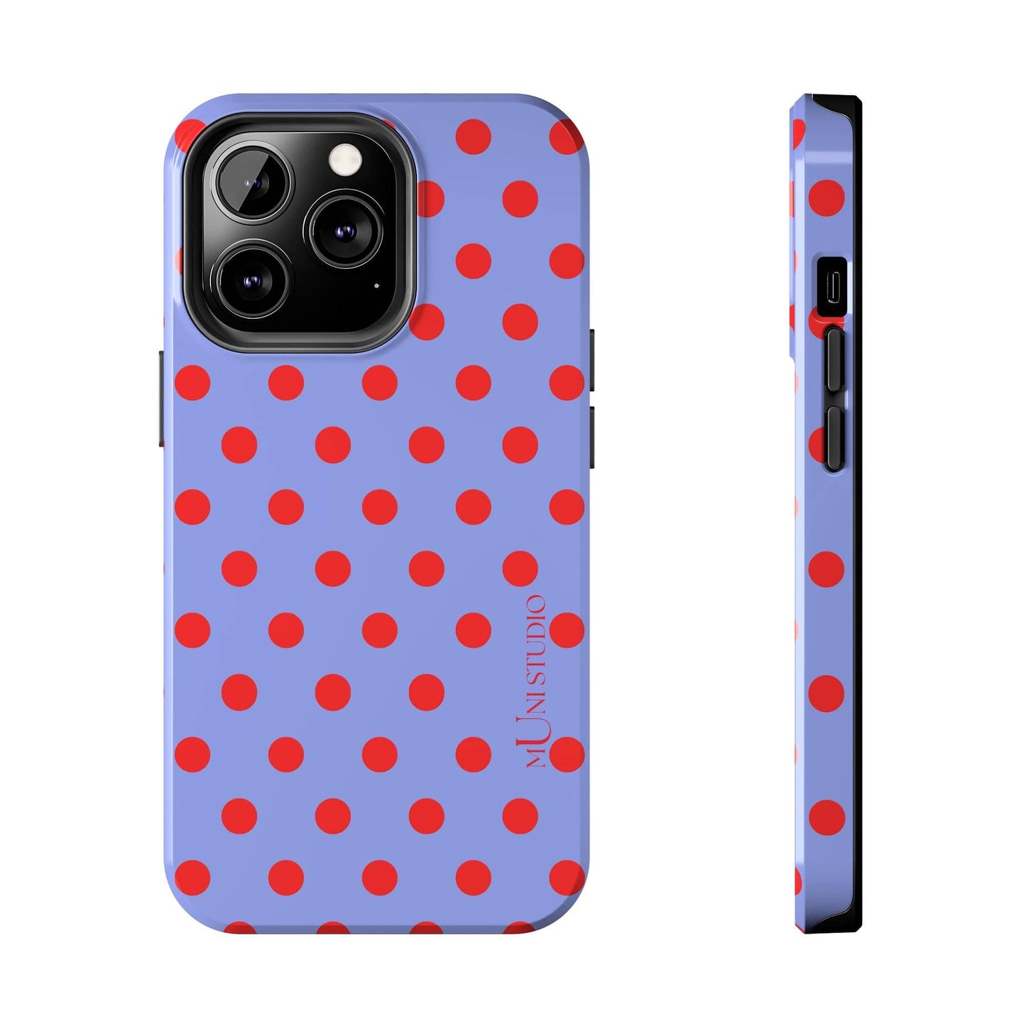 Muni Studio Phone Case iPhone 13 Pro RED POLKA, Tough Phone Case