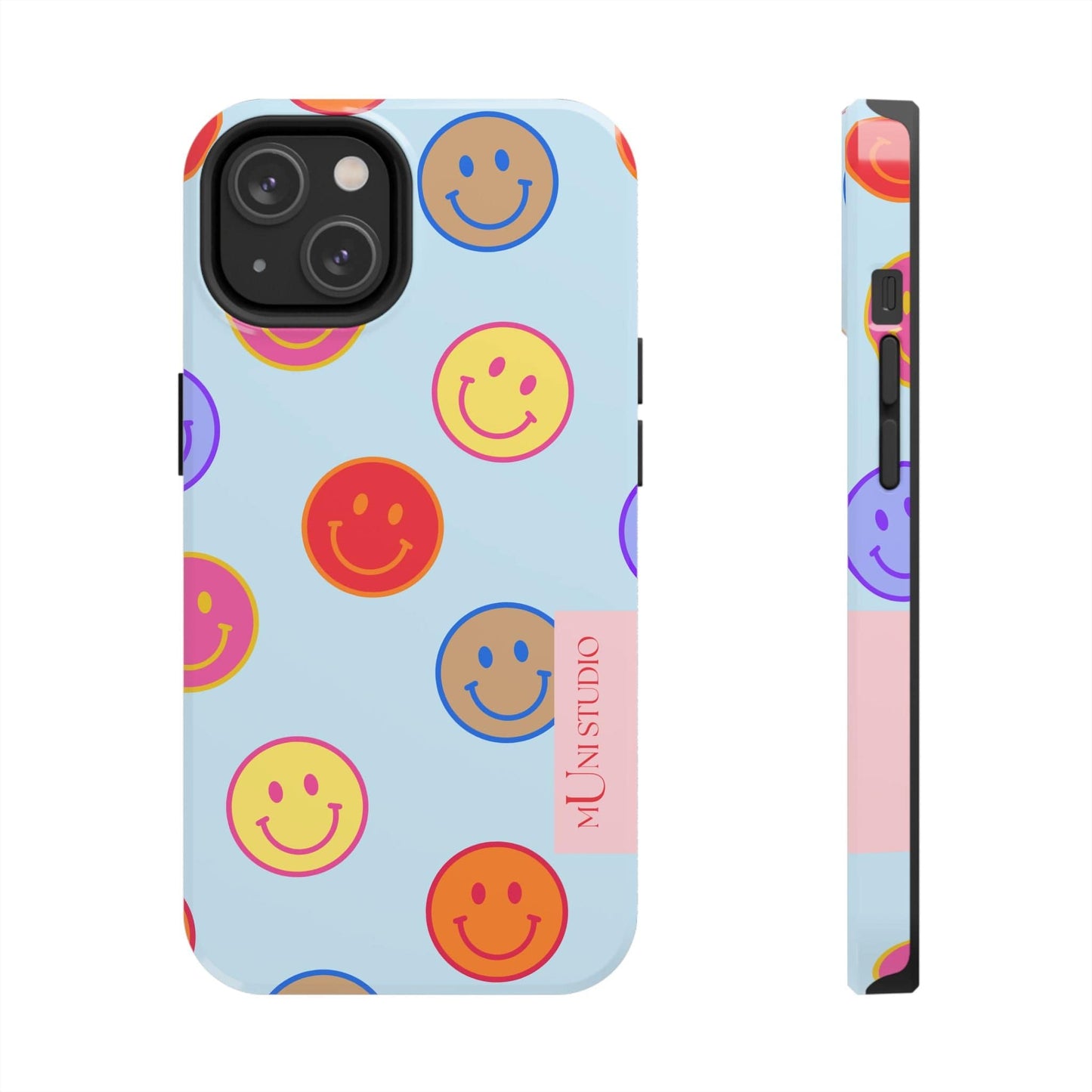 Muni Studio Phone Case iPhone 14 HORIZON BLUE SMILEY, Tough Phone Case