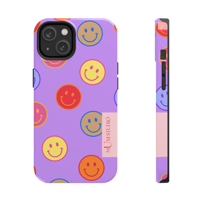 Muni Studio Phone Case iPhone 14 LAVENDER SMILEY, Tough Phone Case