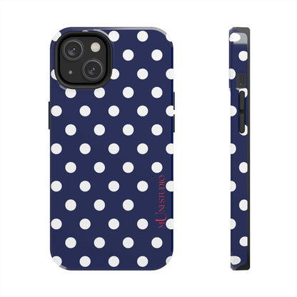 Muni Studio Phone Case iPhone 14 NAVY POLKA, Tough Phone Case