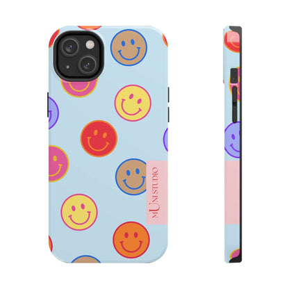 Muni Studio Phone Case iPhone 14 Plus HORIZON BLUE SMILEY, Tough Phone Case
