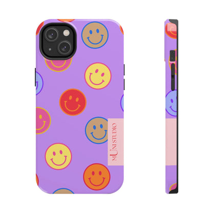 Muni Studio Phone Case iPhone 14 Plus LAVENDER SMILEY, Tough Phone Case