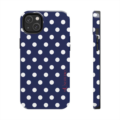 Muni Studio Phone Case iPhone 14 Plus NAVY POLKA, Tough Phone Case