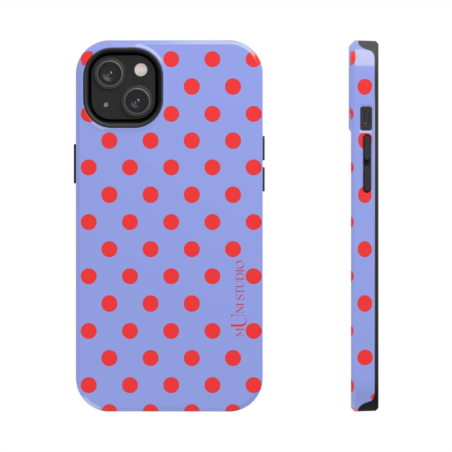 Muni Studio Phone Case iPhone 14 Plus RED POLKA, Tough Phone Case