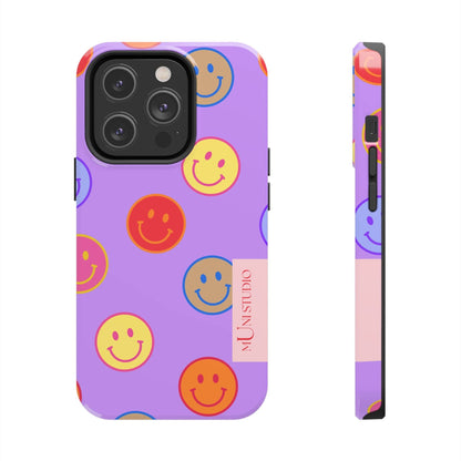 Muni Studio Phone Case iPhone 14 Pro LAVENDER SMILEY, Tough Phone Case