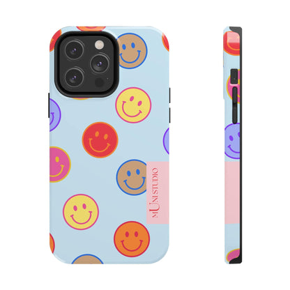 Muni Studio Phone Case iPhone 14 Pro Max HORIZON BLUE SMILEY, Tough Phone Case