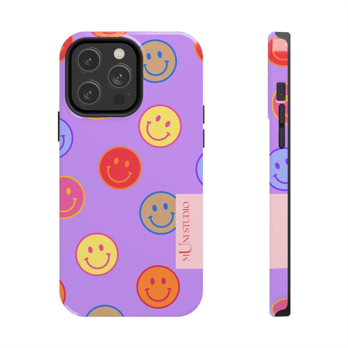 Muni Studio Phone Case iPhone 14 Pro Max LAVENDER SMILEY, Tough Phone Case