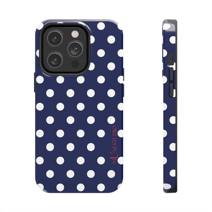 Muni Studio Phone Case iPhone 14 Pro NAVY POLKA, Tough Phone Case