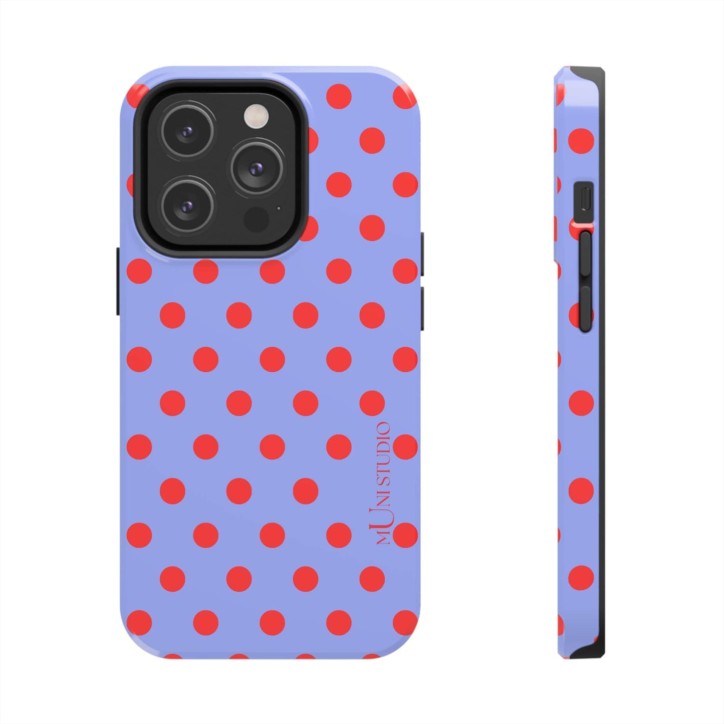 Muni Studio Phone Case iPhone 14 Pro RED POLKA, Tough Phone Case