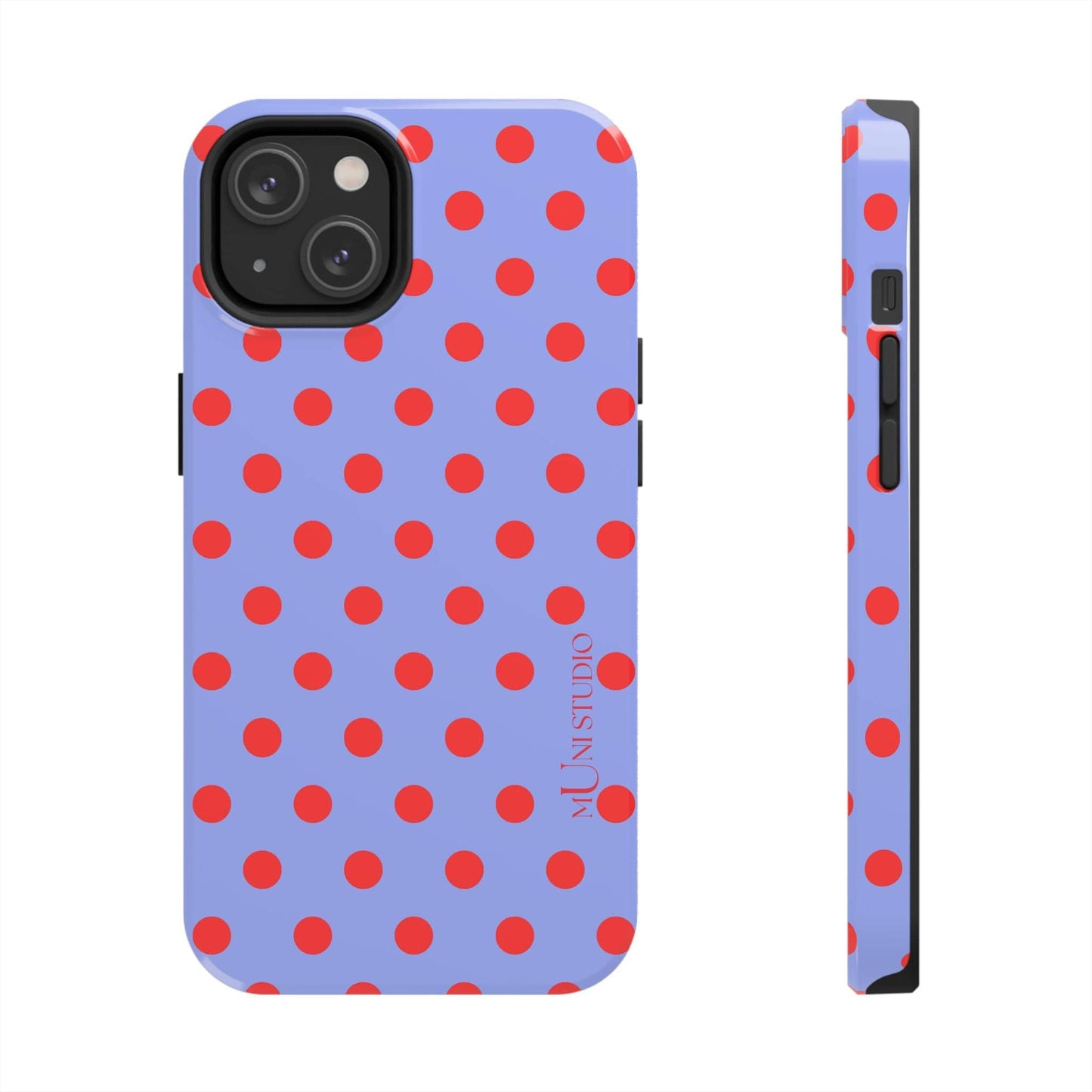 Muni Studio Phone Case iPhone 14 RED POLKA, Tough Phone Case