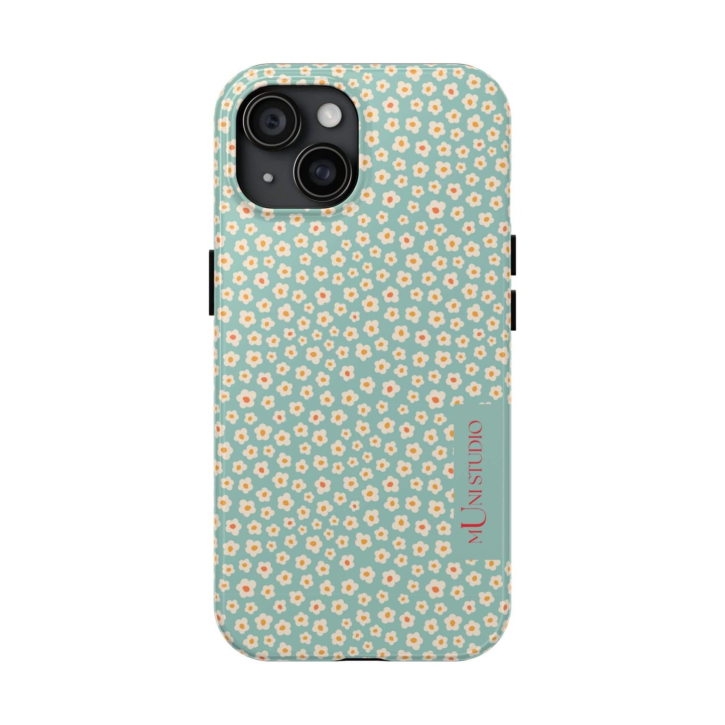 Muni Studio Phone Case iPhone 15 FLOWER MATCHA, Tough Phone Case