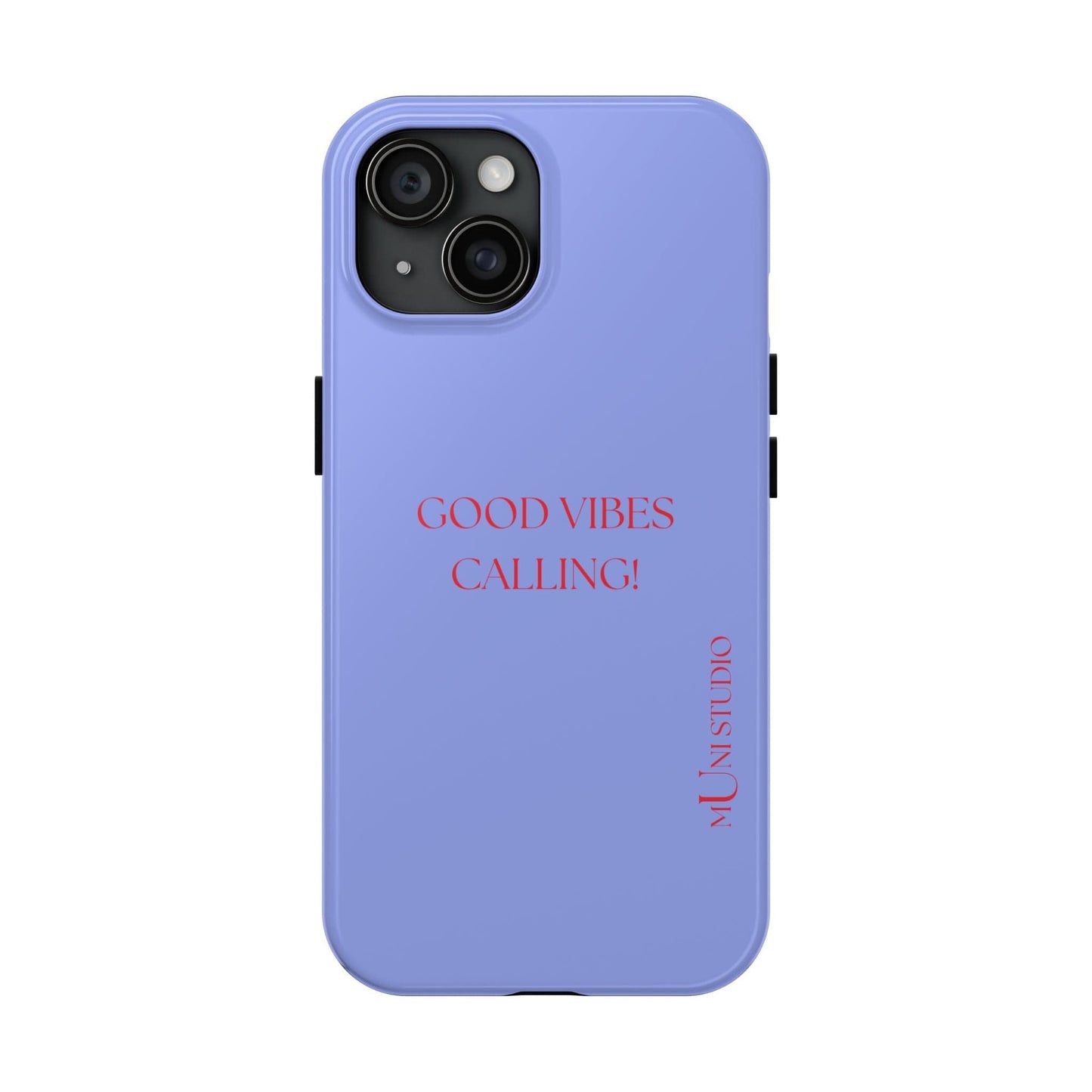 Muni Studio Phone Case iPhone 15 GOOD VIBES CALLING, Tough Phone Case