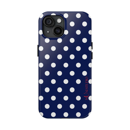 Muni Studio Phone Case iPhone 15 NAVY POLKA, Tough Phone Case
