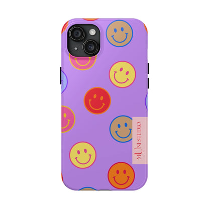 Muni Studio Phone Case iPhone 15 Plus LAVENDER SMILEY, Tough Phone Case