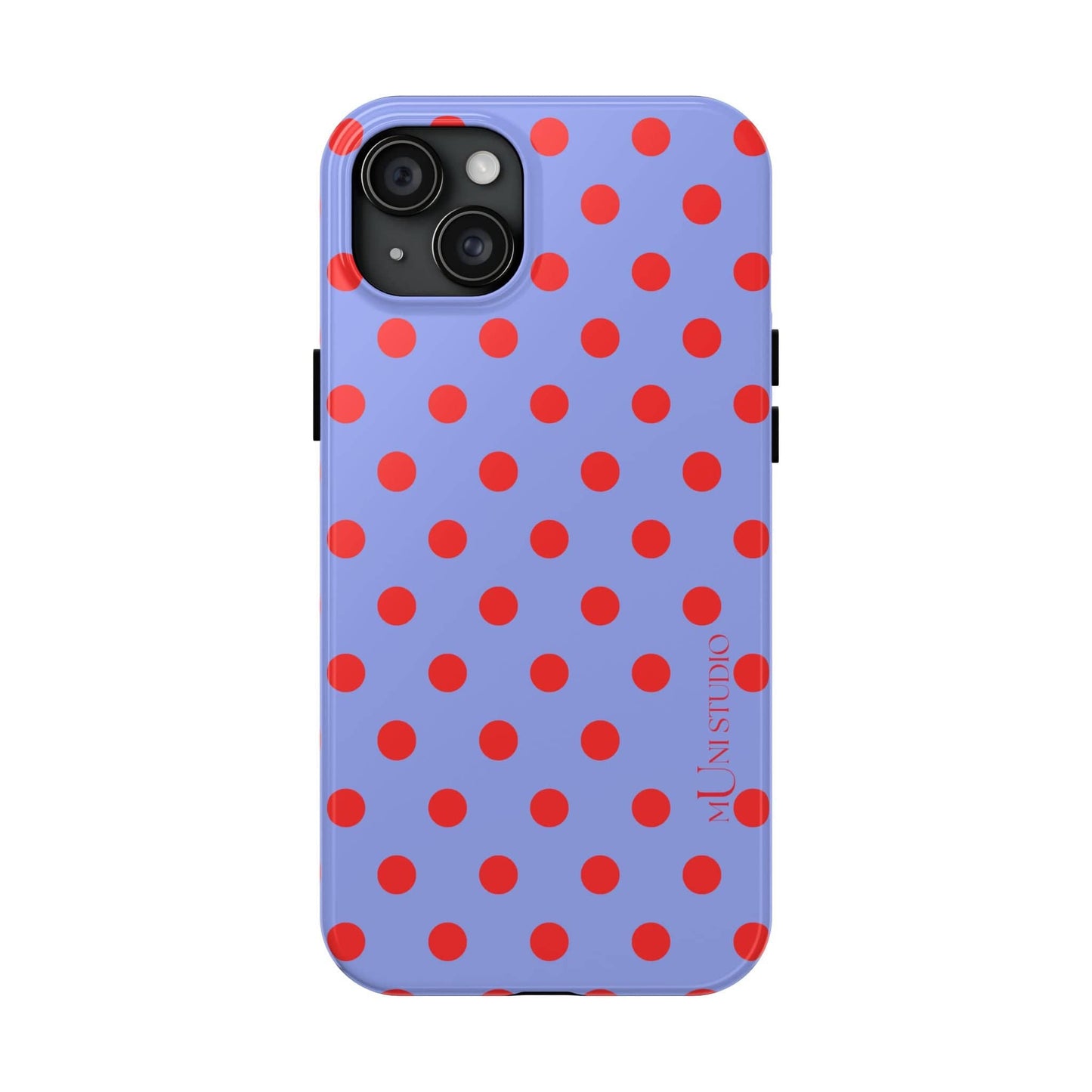 Muni Studio Phone Case iPhone 15 Plus RED POLKA, Tough Phone Case
