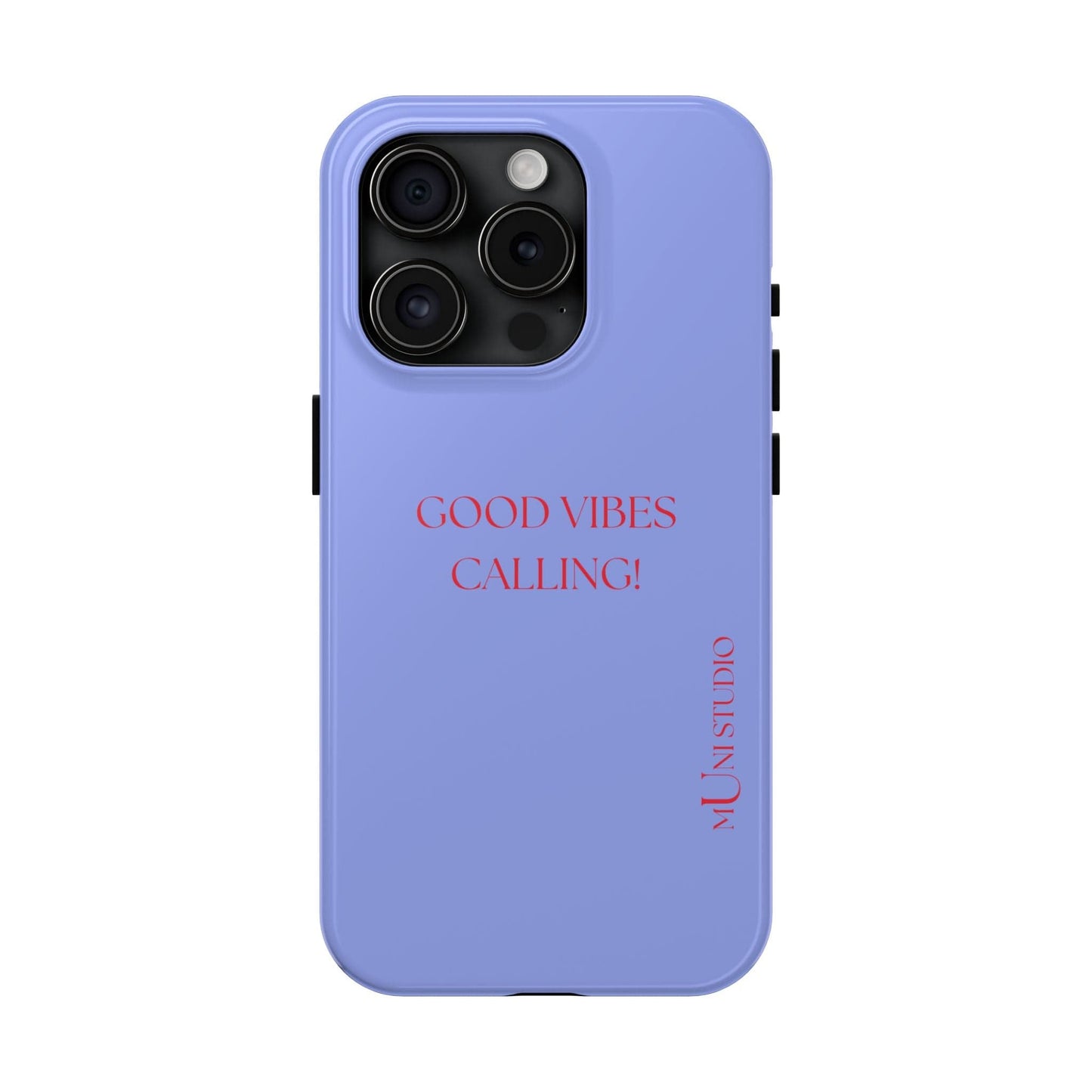 Muni Studio Phone Case iPhone 15 Pro GOOD VIBES CALLING, Tough Phone Case