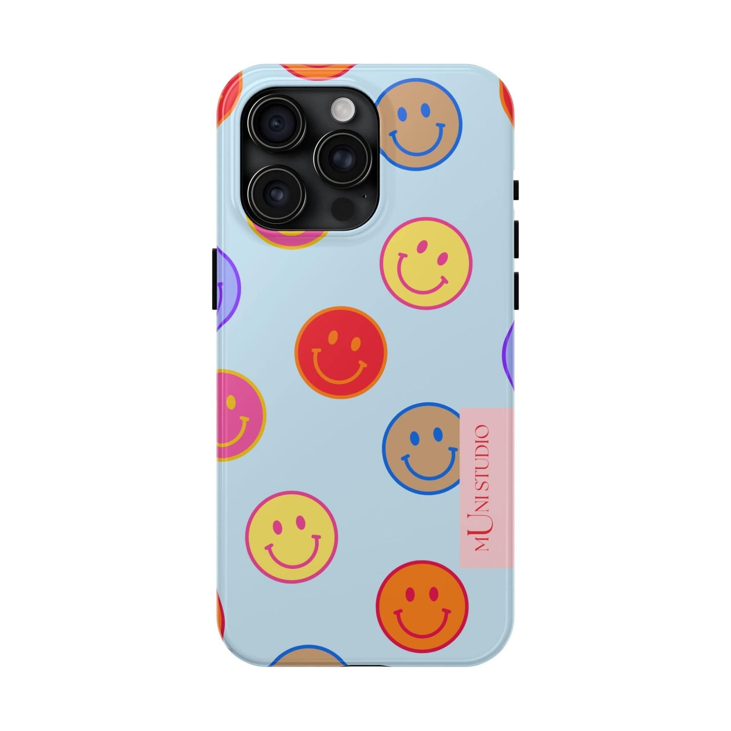 Muni Studio Phone Case iPhone 15 Pro Max HORIZON BLUE SMILEY, Tough Phone Case