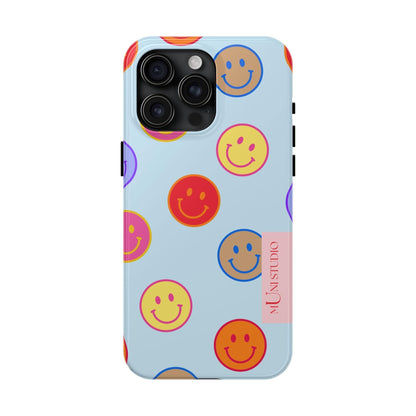 Muni Studio Phone Case iPhone 15 Pro Max HORIZON BLUE SMILEY, Tough Phone Case