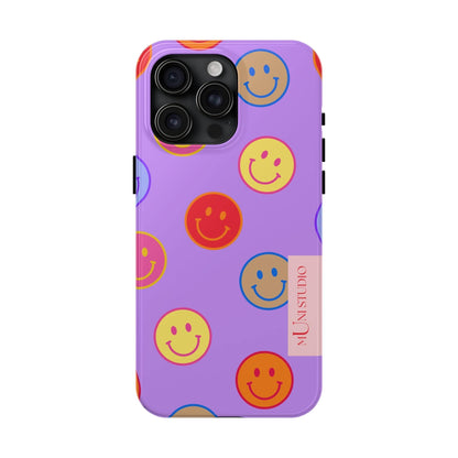 Muni Studio Phone Case iPhone 15 Pro Max LAVENDER SMILEY, Tough Phone Case
