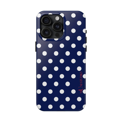 Muni Studio Phone Case iPhone 15 Pro Max NAVY POLKA, Tough Phone Case