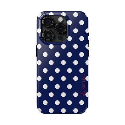 Muni Studio Phone Case iPhone 15 Pro NAVY POLKA, Tough Phone Case