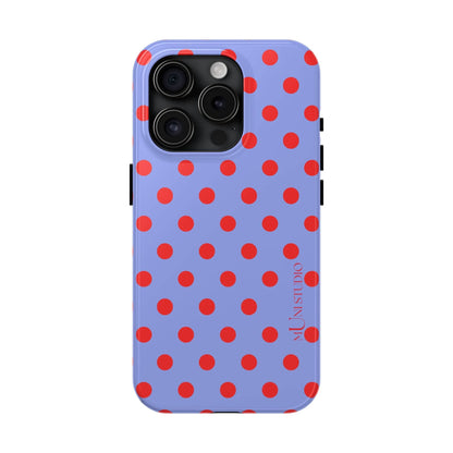 Muni Studio Phone Case iPhone 15 Pro RED POLKA, Tough Phone Case
