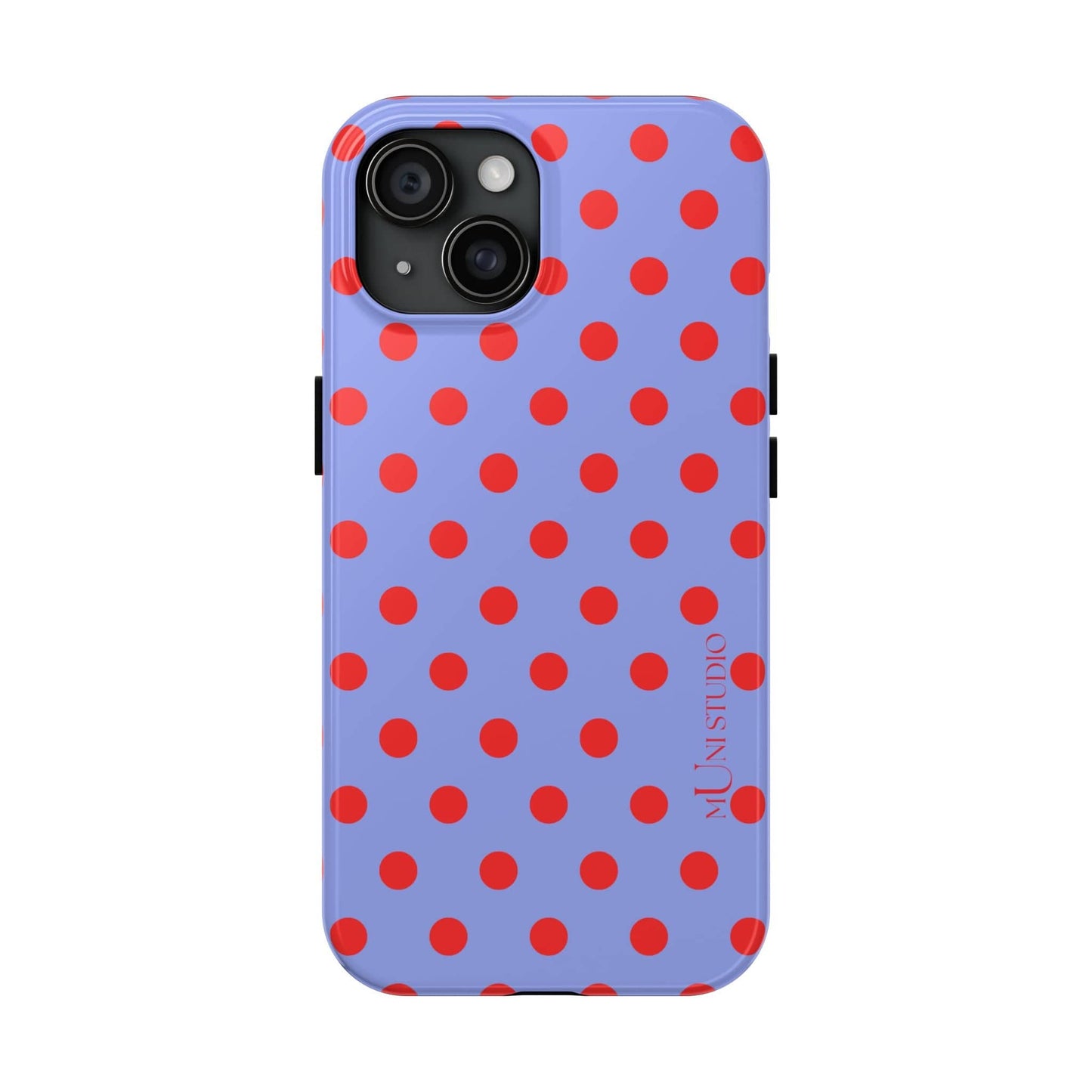 Muni Studio Phone Case iPhone 15 RED POLKA, Tough Phone Case