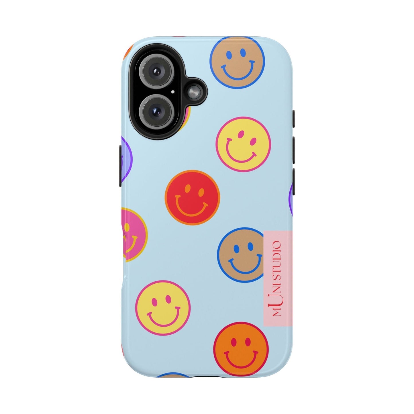 Muni Studio Phone Case iPhone 16 HORIZON BLUE SMILEY, Tough Phone Case