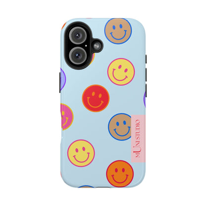 Muni Studio Phone Case iPhone 16 HORIZON BLUE SMILEY, Tough Phone Case